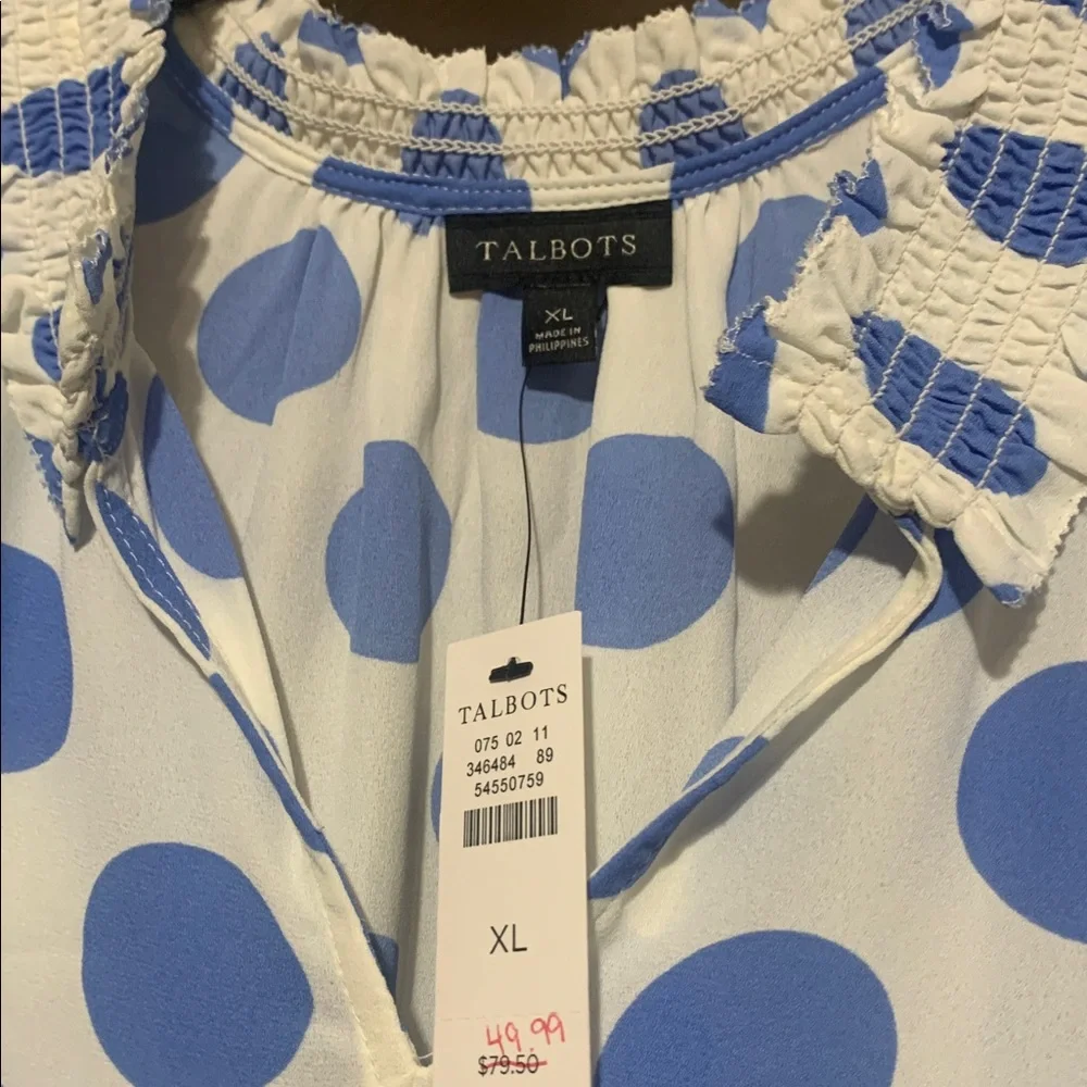 44. Talbots XL White and Blue Polka Dot Sleeveless Ruffled V-Neck Camisole NWT - Picture 4 of 4